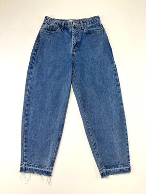 Oak + Fort Barrel Leg Jeans Small Cropped Raw Hem 100% Cotton Denim Minimal